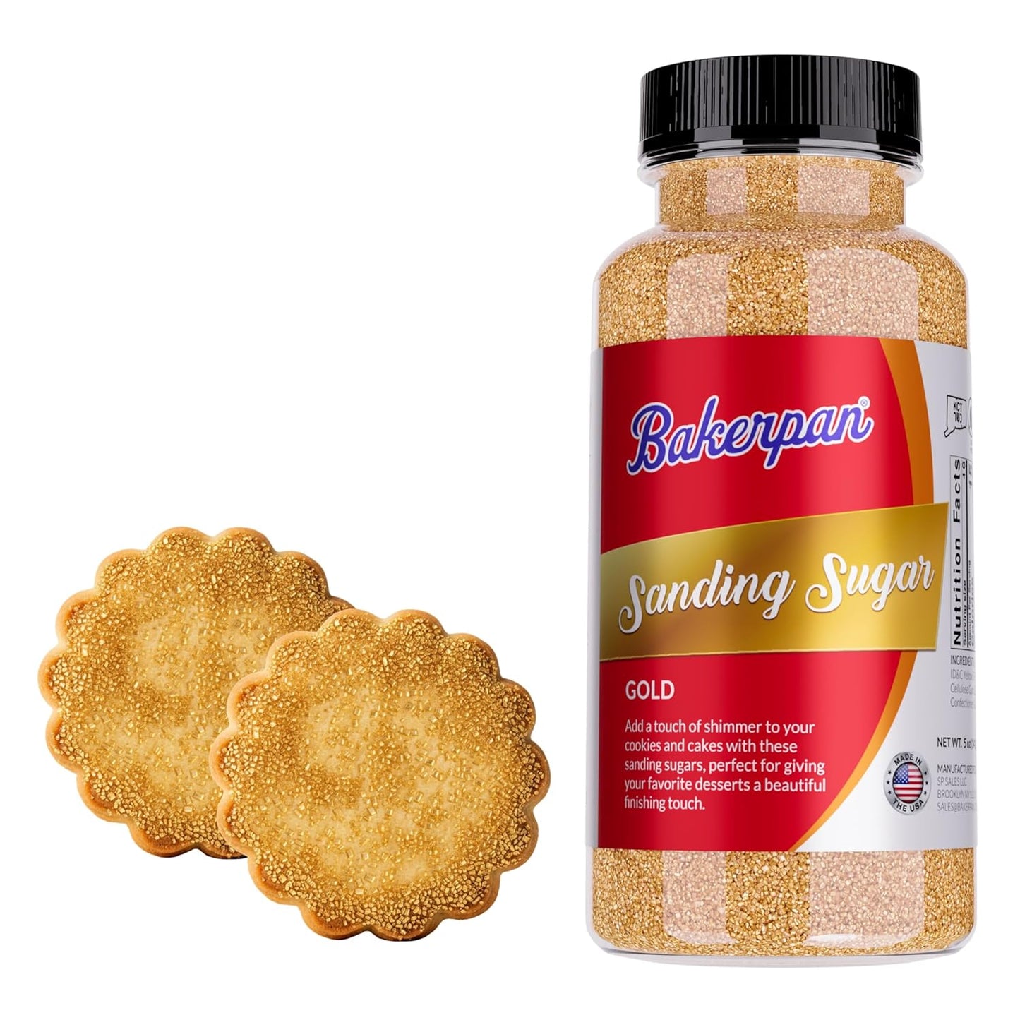 Bakerpan Gold Sanding Sugar for Baking & Cookie Decorating - 5 Ounce Edible Gold Sugar Sprinkles for