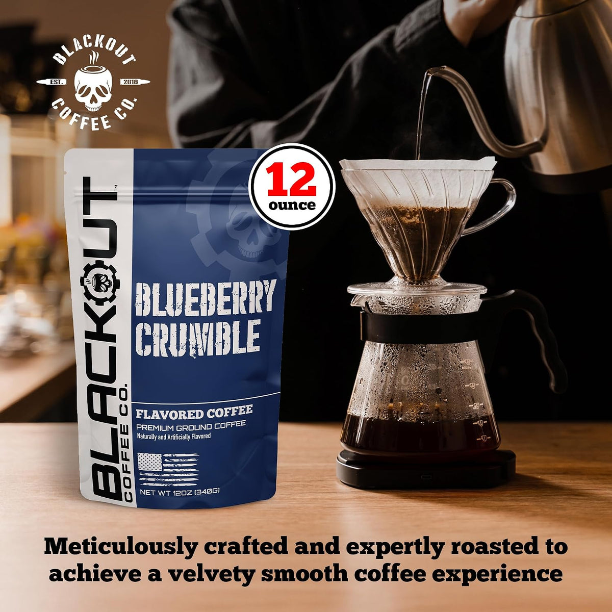 Blackout Coffee Ground Coffee – Freshly Roasted 12oz Bag. (Blueberry, Medium Roast)