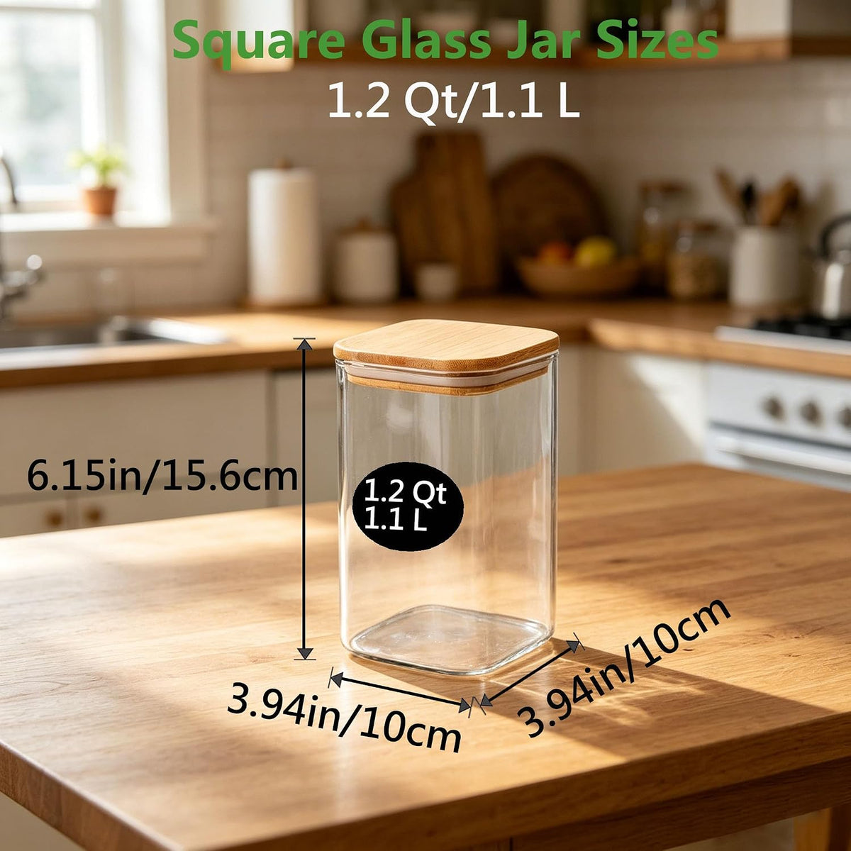 VIEWELLD 1.2Qt Square Glass Jars
