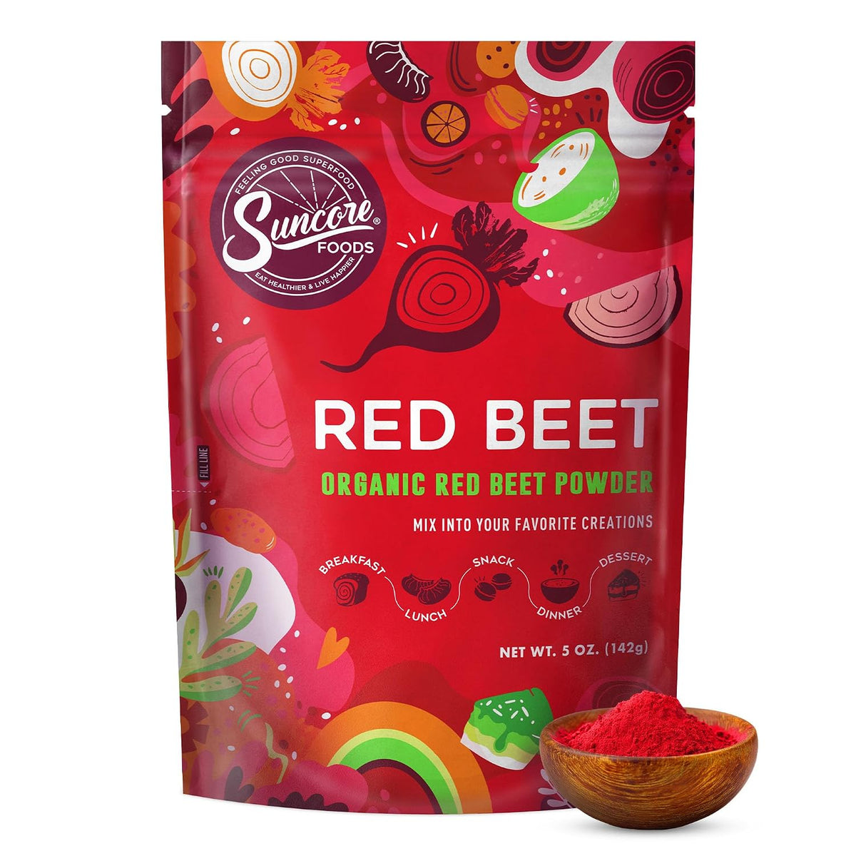 Suncore Foods Red Beet Powder 5oz (Beetroot) | Gluten Free | Vegan | Natural Red Food Coloring, For Baking, Frosting, Desserts, Smoothies, Beetroot Juice, Non-GMO, Resealable Pouch