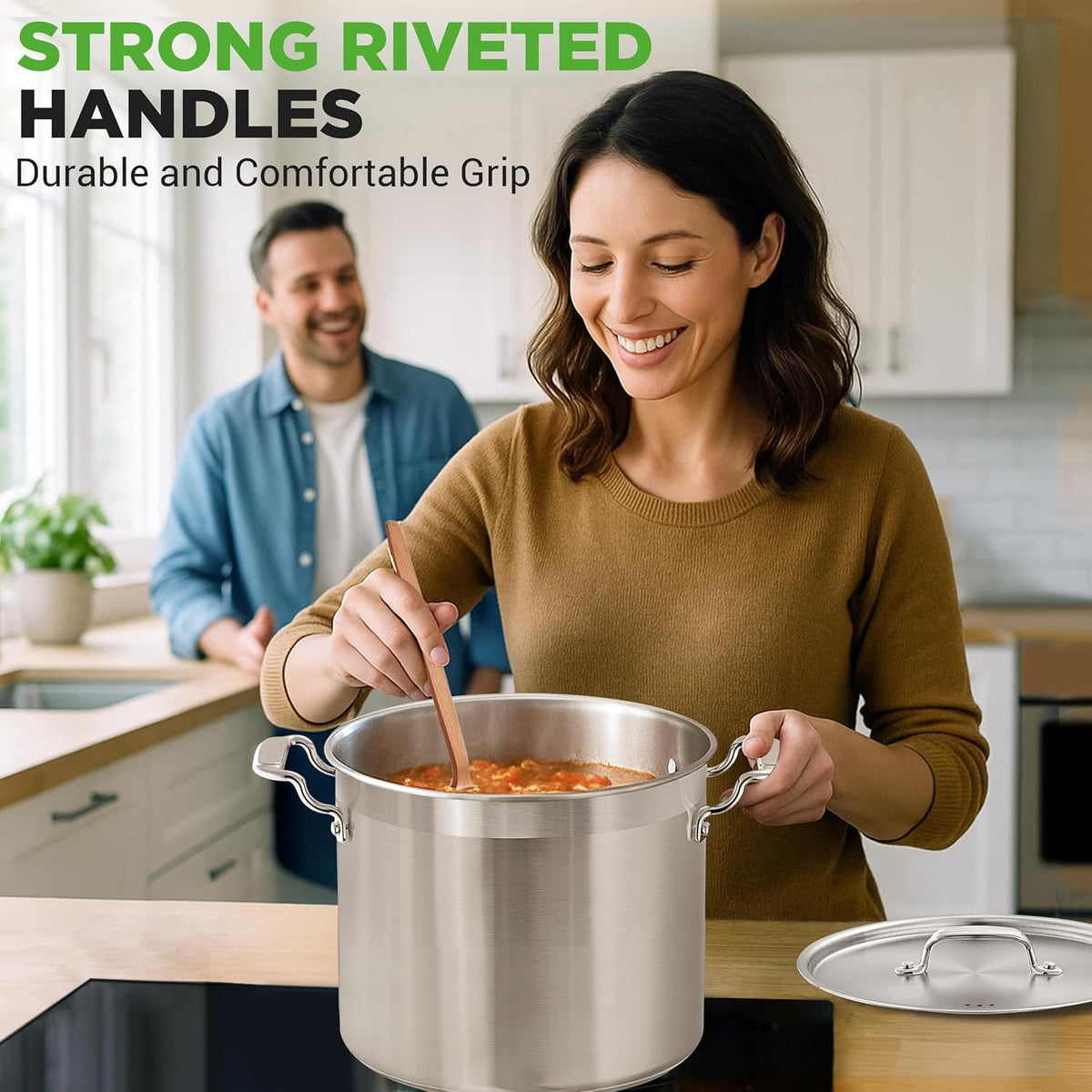 NutriChef 16-Quart Stainless Steel Stockpot - 18/8 Food Grade Heavy Duty Large Stock Pot for Stew, Simmering, Soup, Includes Lid, Dishwasher Safe, Works w/Induction, Ceramic & Halogen Cooktops