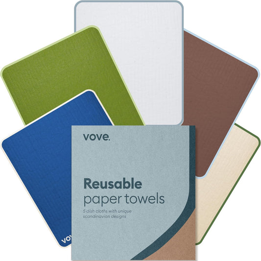 Vove Swedish Dishcloths 5-Pack, Essential Neutrals - FSC Certified Cellulose & Cotton, Oeko-TEX Standard 100, Reusable