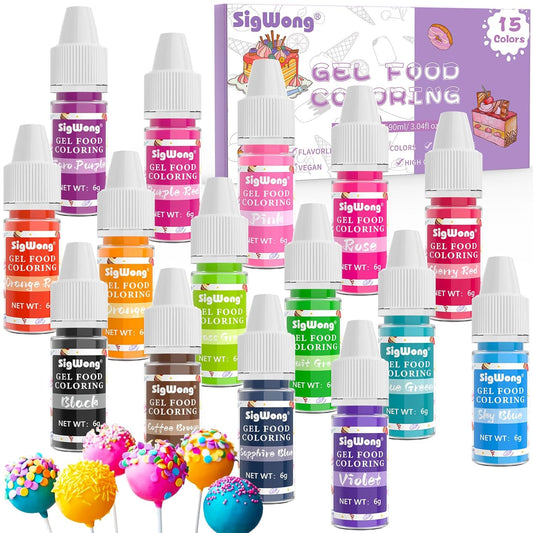 Gel Food Coloring - 15 Colors Flavorless Gel Based Food Color Dye, Vibrant Edible Concentrated Food Coloring for Cake Cookie