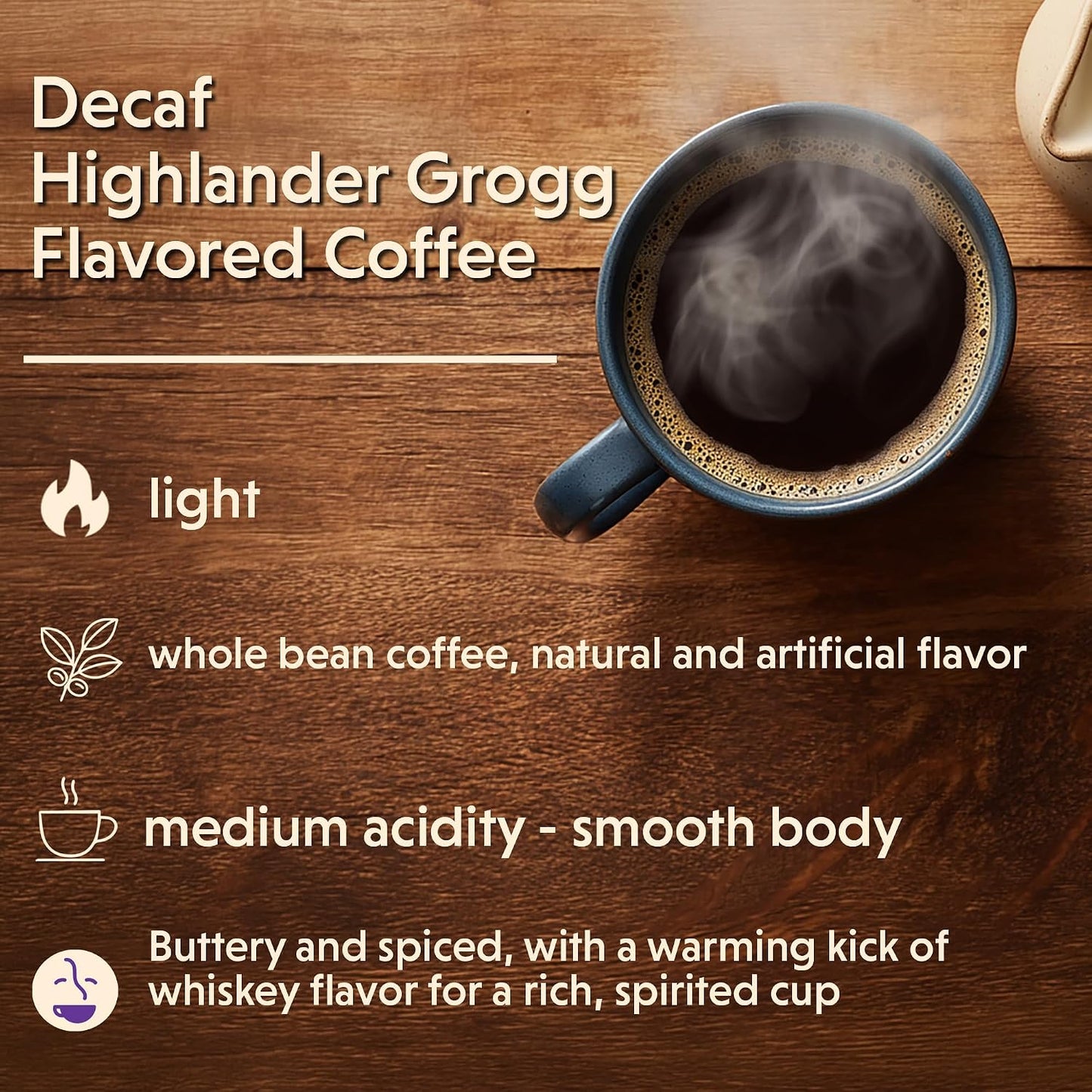 Coffee Bean Direct Decaf Highlander Grogg Flavored, Whole Bean, 2.5lb Bag | Light Roast, Gourmet Flavored Coffee Beans, Decaffeinated