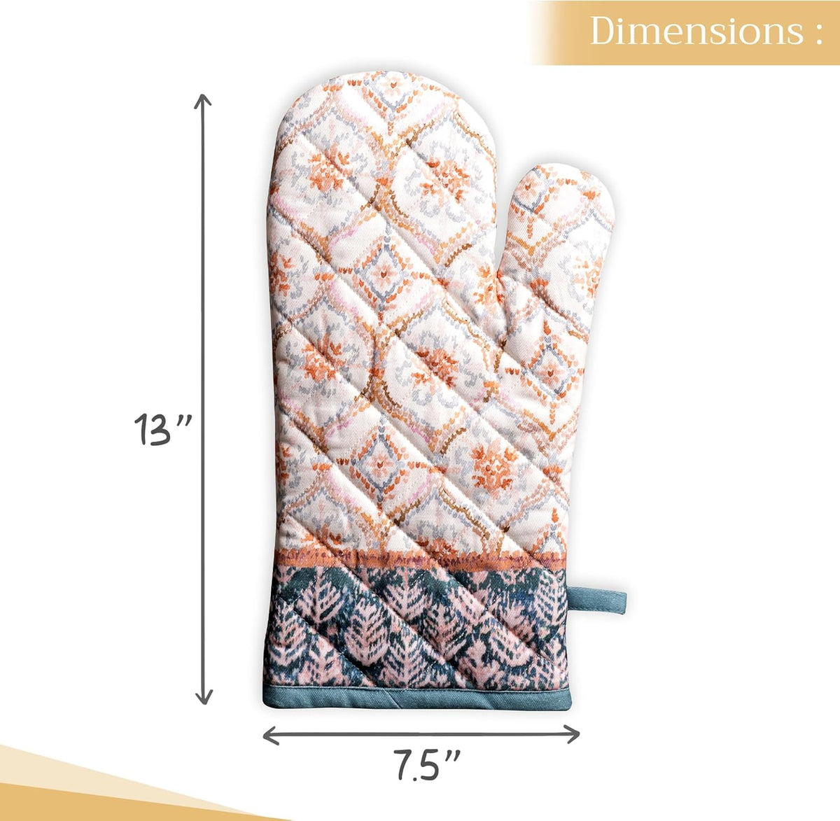 Maison d' Hermine Oven Gloves 100% Cotton Oven Mitt 7" x 13" with Loop Heat Resistant, BBQ, Cooking Gloves, Baking, Grilling, Kitchen, Handling Hot Pans (Pack of 1, Fair Isle)