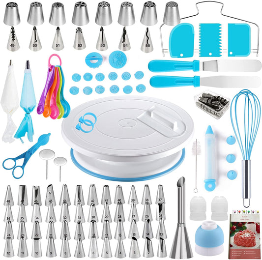 Cake Decorating Kit,137pcs Cake Decorating Supplies with Cake Turntable for Decorating,Pastry Piping Bag,Russian Piping Tips