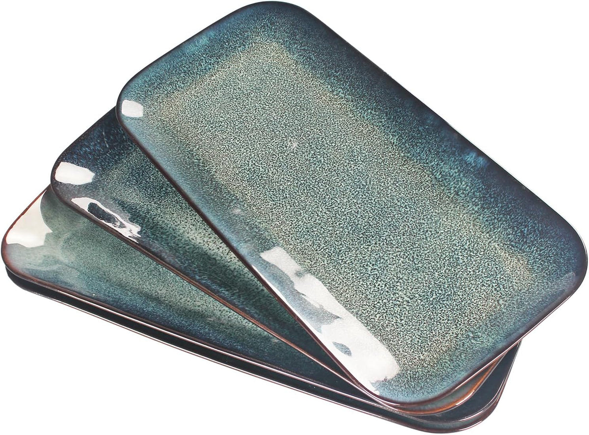 Serving Platters Set of 4, Rectangular Serving Plates, Serving Trays for Entertaining Party, Microwave,Oven,Dishwasher Safe,Kitchen Dinnerware, Blue reactive glaze 12.7 Inch