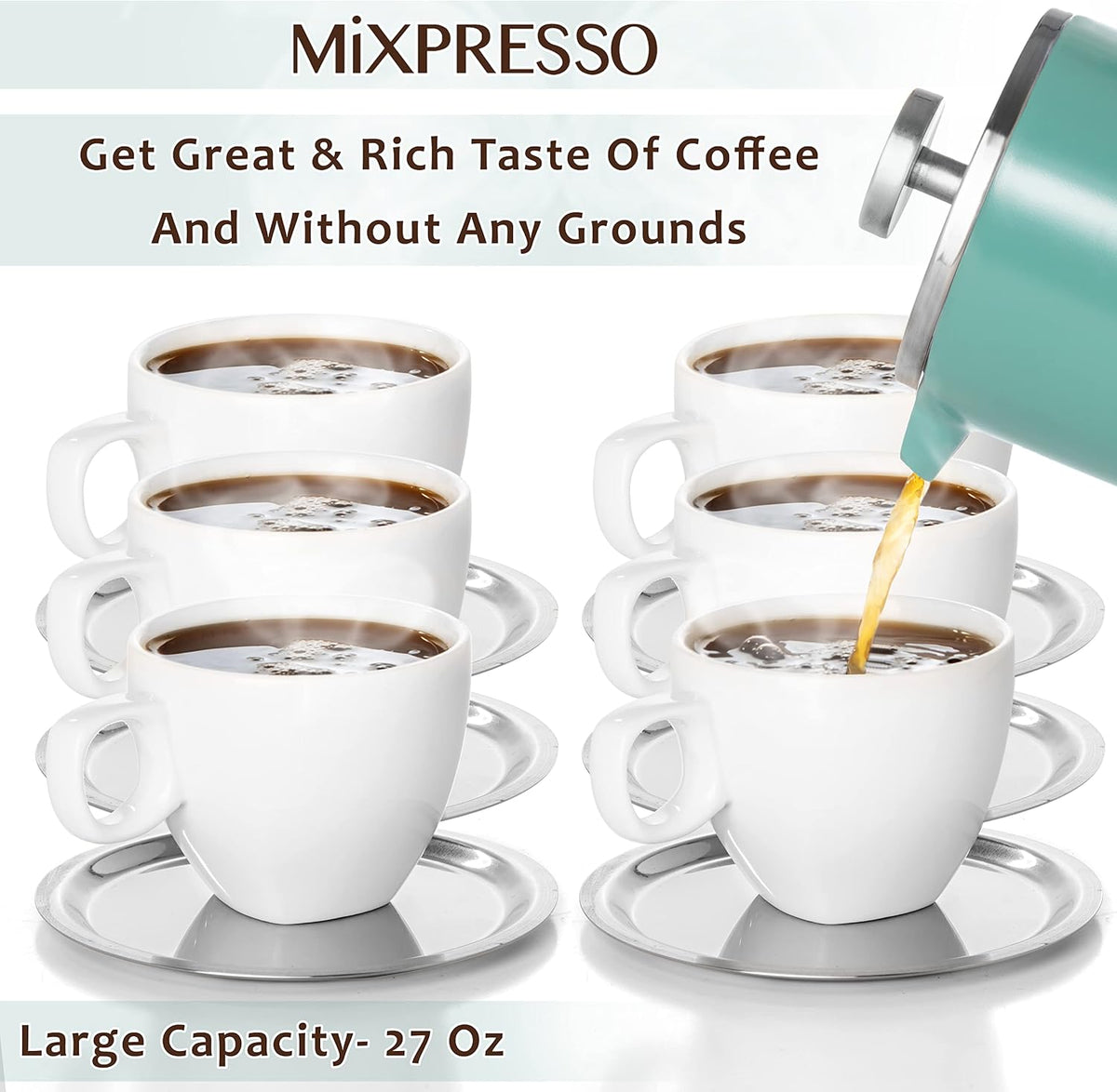 Mixpresso French Press Coffee Maker, 26 Oz Stainless Steel Coffee Press | Double wall insulated stainless steel French Press with durable filter for coffee or loose leaf tea, easy to press and clean
