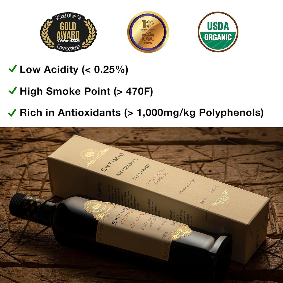 Entimio Intenso Organic Italian Extra Virgin Olive Oil from Italy