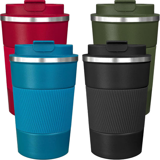 4 Pack Insulated Coffee Mug with Lid 12oz Travel Coffee Tumbler Stainless Steel Reusable Coffee Cups Thermal Coffee Mug for