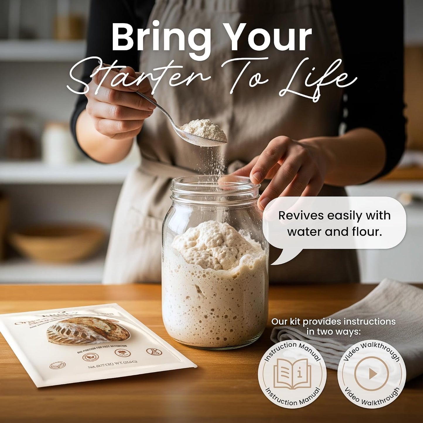 ERNEY Dehydrated Sourdough Starter 21.6 g Per Sachet for Bread Making - Perfect Rise Organic Sourdough Bread Flour with Instruction - Versatile Homemade Pastry Flour Perfect for Artisan Loaf Pizza Muffins
