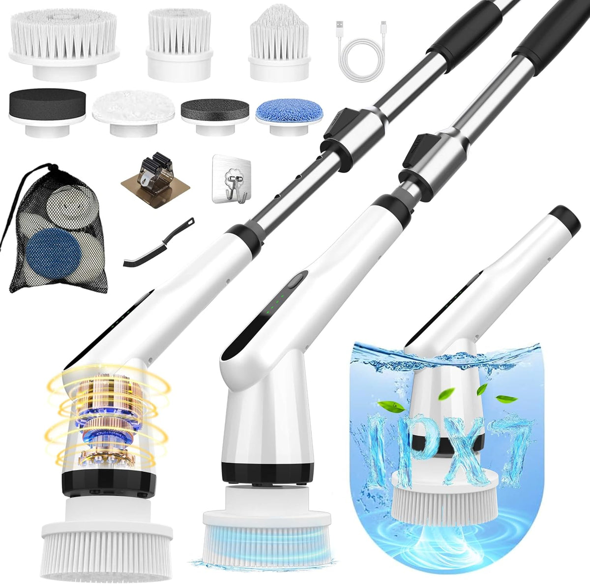 Dreazu Electric Spin Scrubber, 10-in-1 Shower Scrubber &amp; Retractable Long Handle, 44 lbs High-Torque &amp; Variable Speed Shower Cleaning Brush for Bathroom,Toilet, Bathtub, Kitchen, Tile Floors