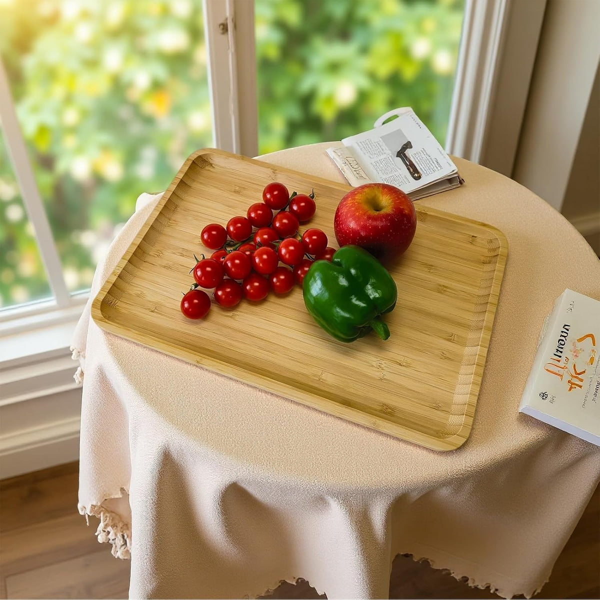 DILLMAN Bamboo Serving Tray Wooden Rectangle Dinner Food Bed Lab Tray Small | Nature Bamboo, Raised Edge, Stackable, Durable, For Breakfast, Coffee, Eating, Kitchen, Restaurants Vanity Display