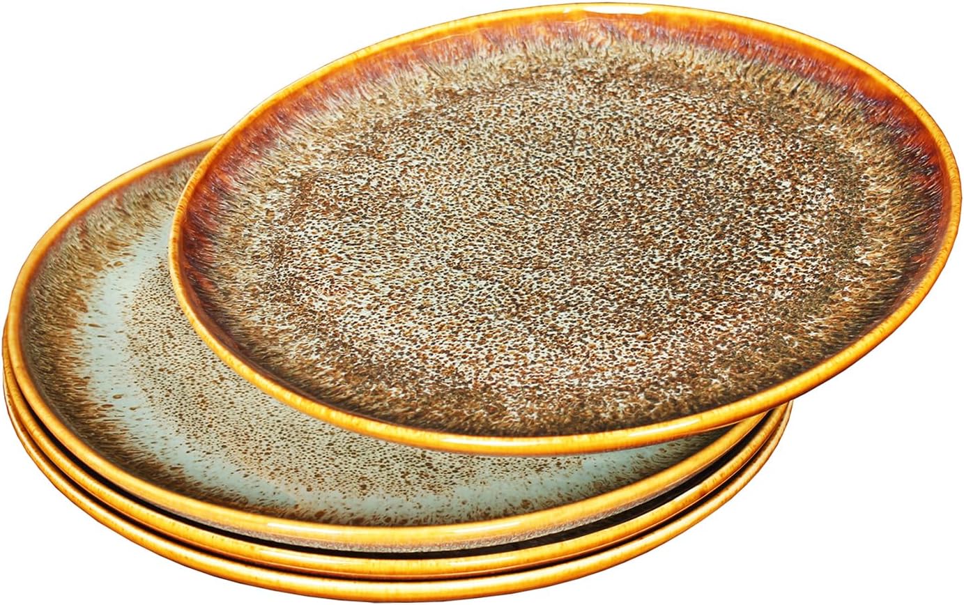 Ceramic Dinner Plates Dish Set,Set of 4,for Lunch snacks -Microwave Oven &amp; Dishwasher Safe,Scratch Resistant,Dinnerware Kitchen Porcelain Serving Dishes 10 Inch Round