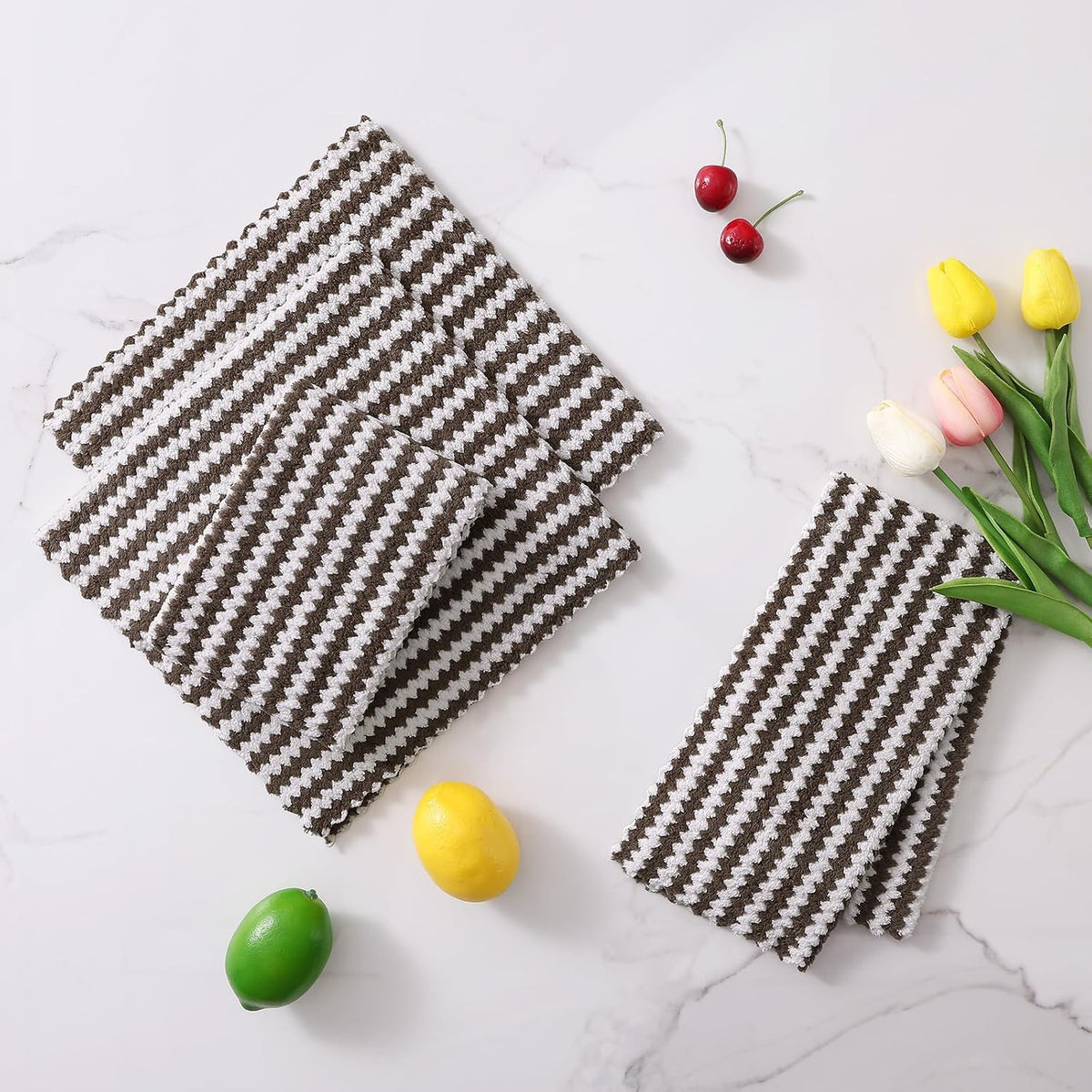 Homaxy 12 Pack Coral Velvet Dish Cloths, 10 x 10 inches, Brown