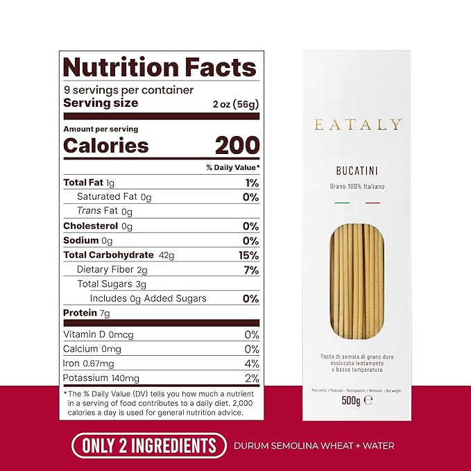 Eataly Italian Bucatini Pasta Noodles - 500g (17 oz.) Box -Authentic Durum Semolina Wheat - Made in Italy- Dried Pasta for Gourmet Dining, 1 Pack