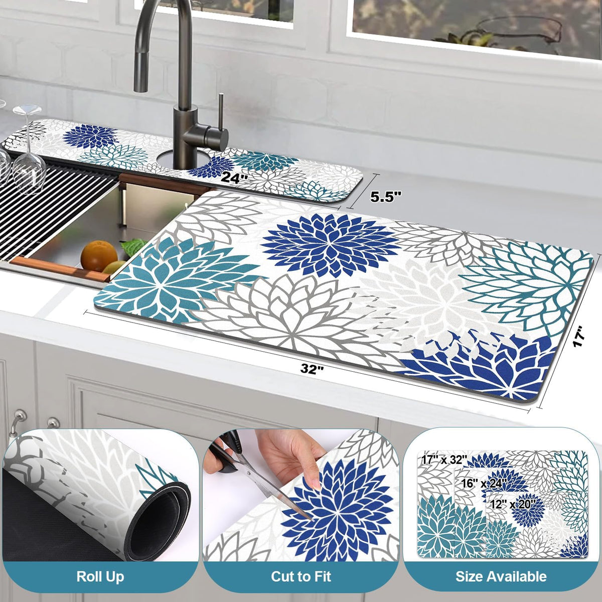 Findosom 2Pcs Dish Drying Mat & Sink Splash Guard