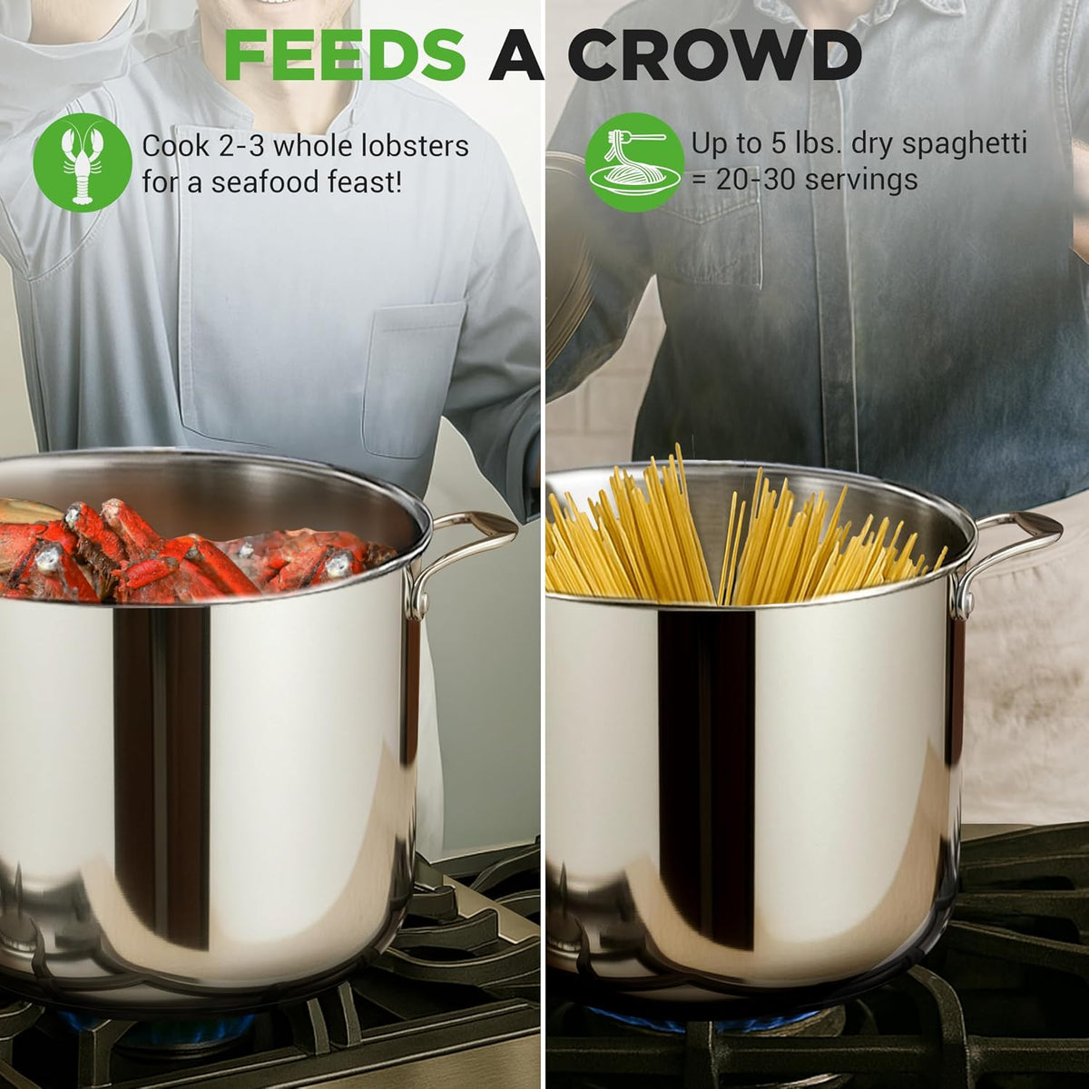 NutriChef 15-Quart Large Stainless Steel Stock Pot with Tempered Glass Lid - Induction Compatible Stockpot, Ideal for Stews & Soups, Dishwasher Safe