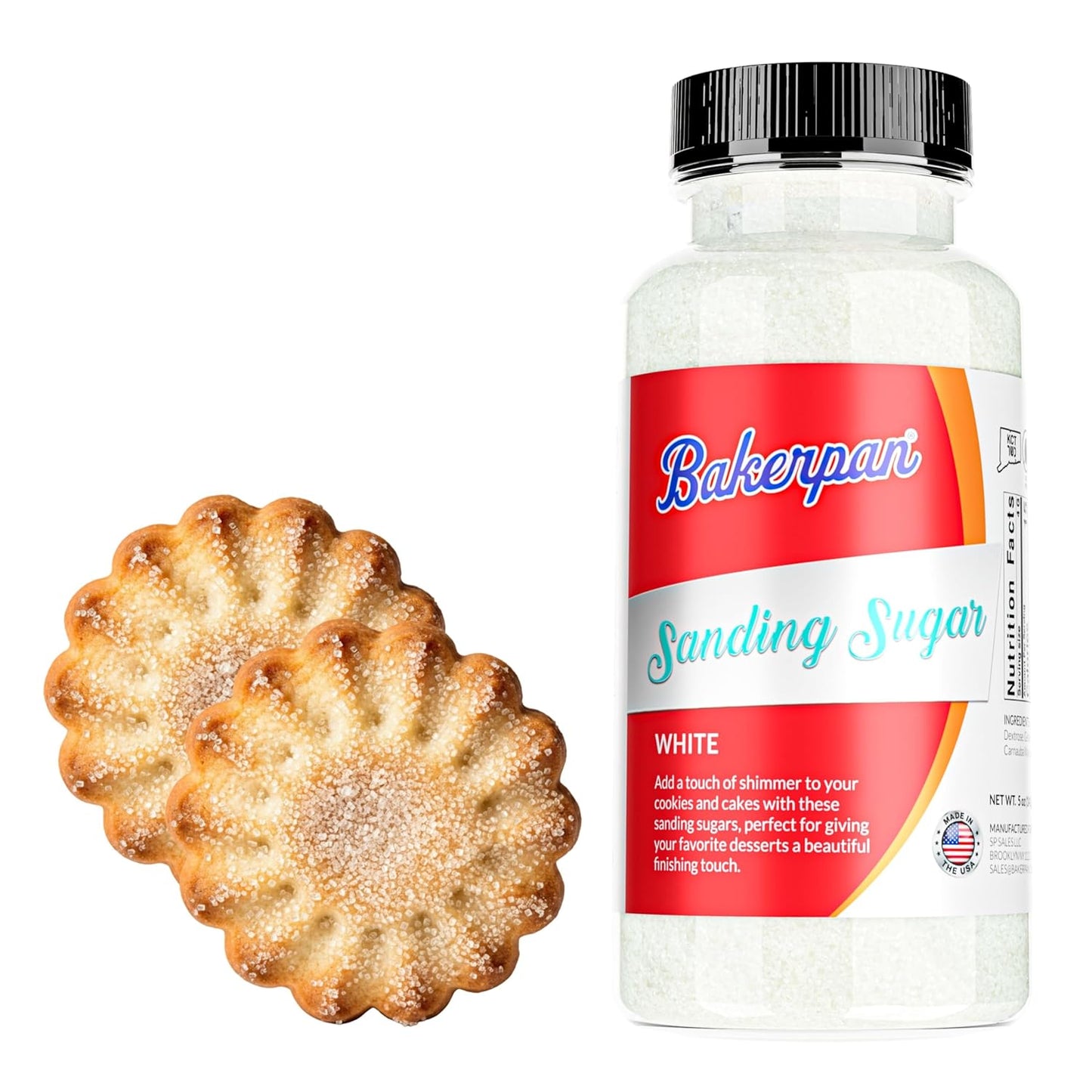 Bakerpan White Sanding Sugar for Baking & Cookie Decorating - 5 Ounce Edible White Sugar Sprinkles f