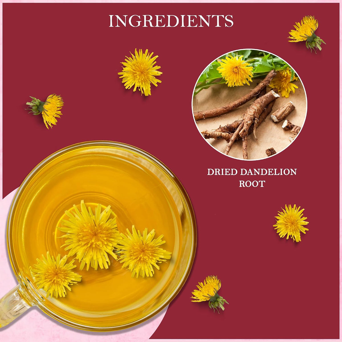 Dandelion Root Herbal Tea 100gm/3.5oz, Natural Herbal Infusion, 50 Tea Bags