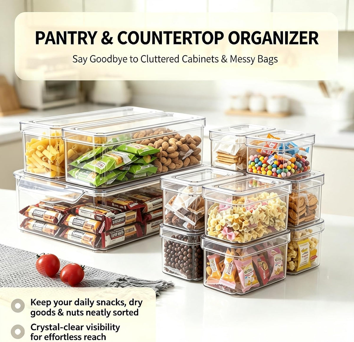 10 Pack Fridge Organizer, Stackable Refrigerator Organizer Bins with Lids, BPA-Free Produce Fruit Storage Containers for Storage Clear for Kitchen, Food, Drinks, Vegetable Storage