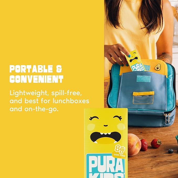 PURA Kids Box | Lemonade Fruit extract infused Drink for kids | 8g Pure Cane Sugar | Non-GMO | Vegan, No Artificial Sweeteners | Best Lunchbox Beverage with Paper Straw | 6.76 fl oz (200ml), Pack of 24