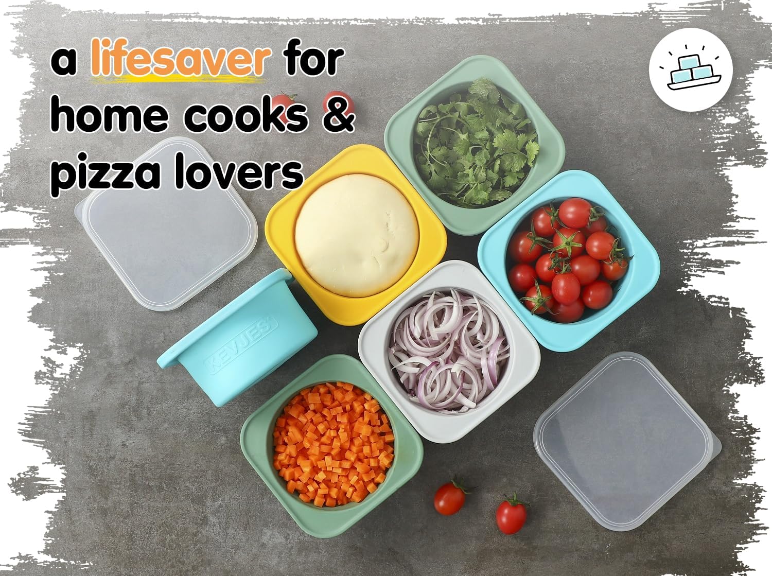 Stackable Silicone Artisan Pizza Dough Proofing Proving Boxes with Air-tight Lids-4pack-500ml Volume for 250g Dough Ball