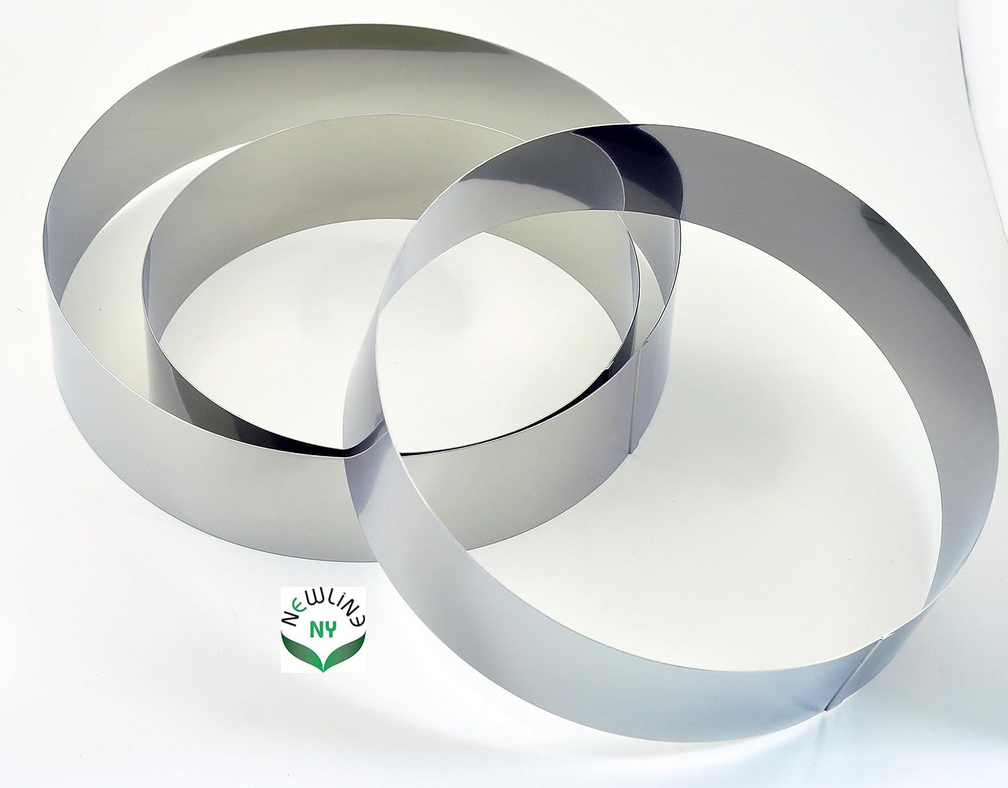 NewlineNY Stainless Steel Cake Mousse Rings for creating Round Appetizers, Molded Salads, Cakes, Mousse and Desserts, 3 Round Cake Mousse Flan Rings 8", 9.5" 10.5" Set