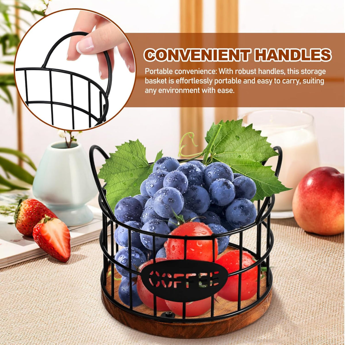 Kichvoe Coffee Pod Storage Basket Wire Coffee Pod Holder for Container Storage Open-Top Station Organization Basket with Handles for Countertop 5.51 X 5.11 X 4.72 in