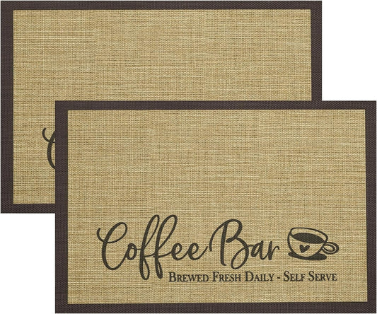 Artoid Mode Coffee Bar Mat Set of 2, Plastic Vinyl Washable Woven Non-Slip Table Mats for Coffee Machine Decor