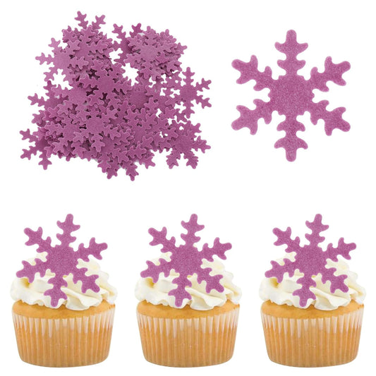 Gyufise 50Pcs Purple Edible Cupcake Toppers Snowflakes Cake Toppers Snowflakes Cake Decoration Winter Frozen Birthday Party