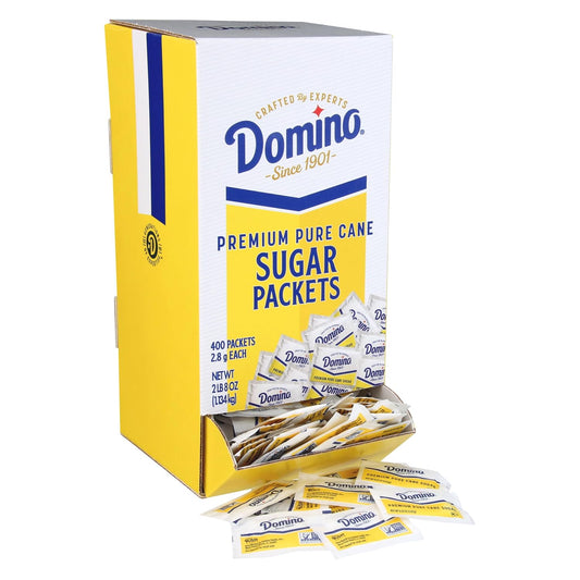Domino® White Sugar Packets, 400 Count Dispenser Box, 0.10 oz Each | Pre-measured Portions, Mess Free Dispensing, Countertop Ready Access, Ideal for Coffee, Tea, Beverage Service, Single Use