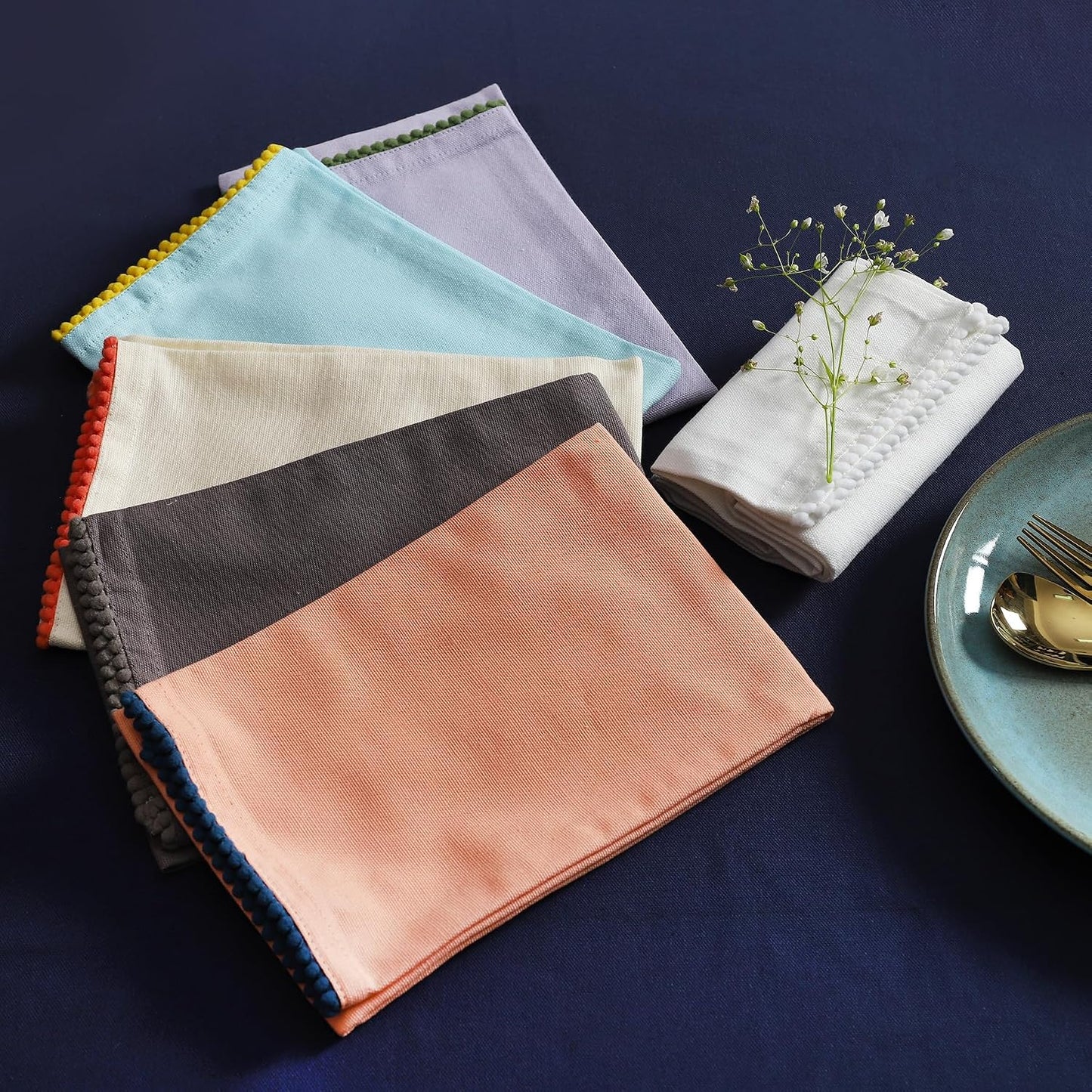 Kitchen Towels 100% Cotton Solid Kitchen Dish Cloths, Kitchen Hand Towel Reusuable Dish Towel for Cleaning &amp; Drying Tea Towels Set with Hanging Loop - 18"x 28", Pack of 6 Pastel Colors