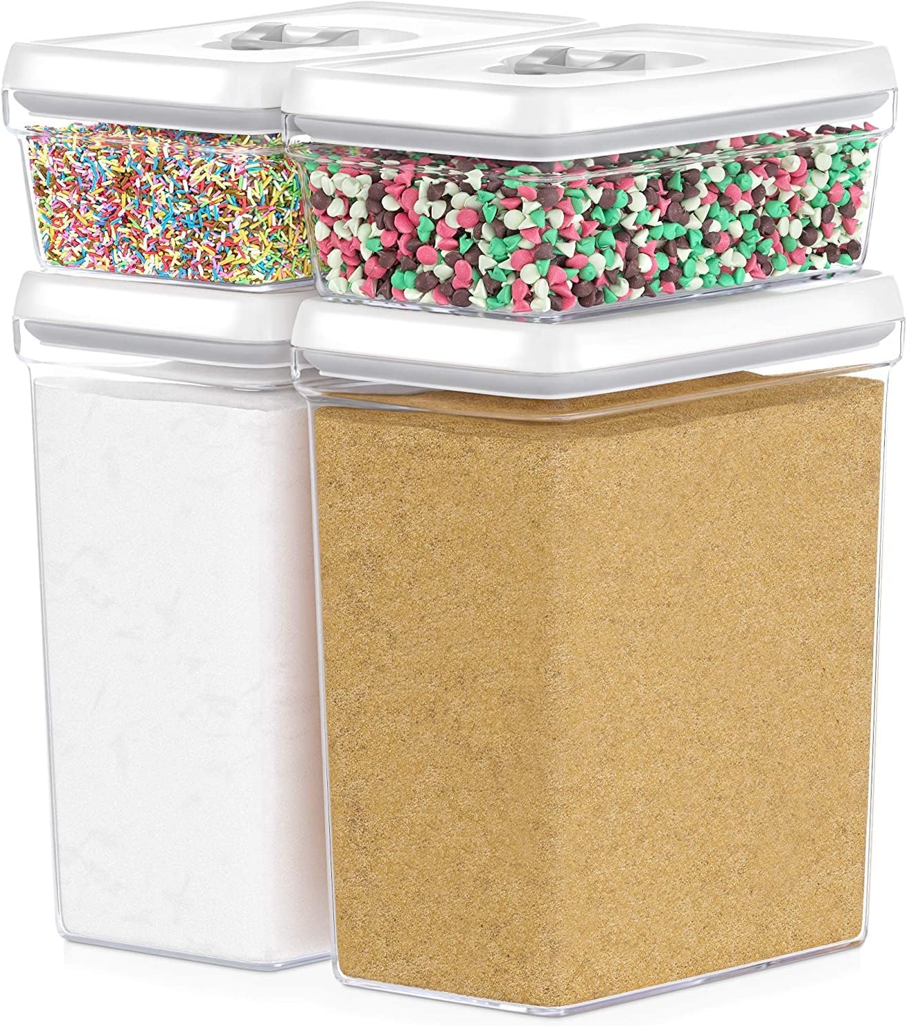 DWËLLZA KITCHEN Large Airtight Food Storage Containers with White Lids (3.8L, 0.8L) - Clear Plastic Bulk Food Pantry &amp; Kitchen Storage Containers for Flour, Sugar 4 Pc BPA-Free, Keeps Fresh &amp; Dry