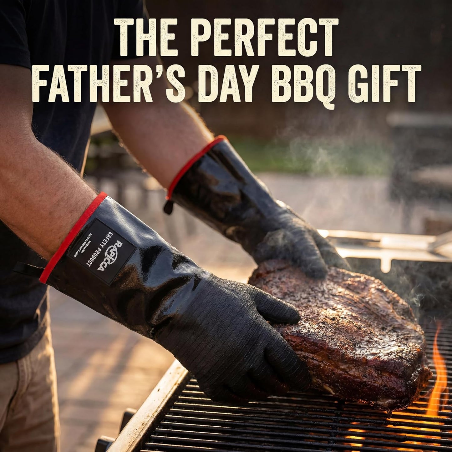 RAPICCA BBQ Grill Gloves, 700°F Heat Resistant Neoprene, 14 in XL | Oil Resistant &amp; Waterproof, For Pitmaster,For Smoking, Grilling, Cooking, Deep Frying Turkey, Handling Hot Greasy Meat