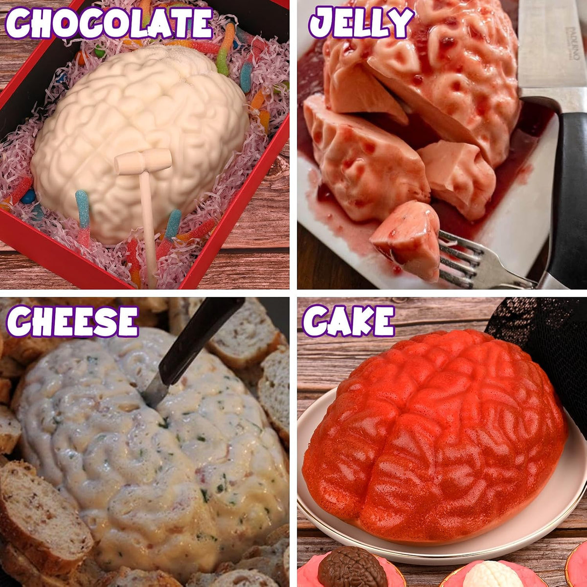 2 Pack Halloween 3D Human Brain Silicone Molds | Food-grade Silicone Molds, Human Brain Shape Baking Molds for Chocolate Bomb, Jelly, Cake, Gelatin, Candle and Resin
