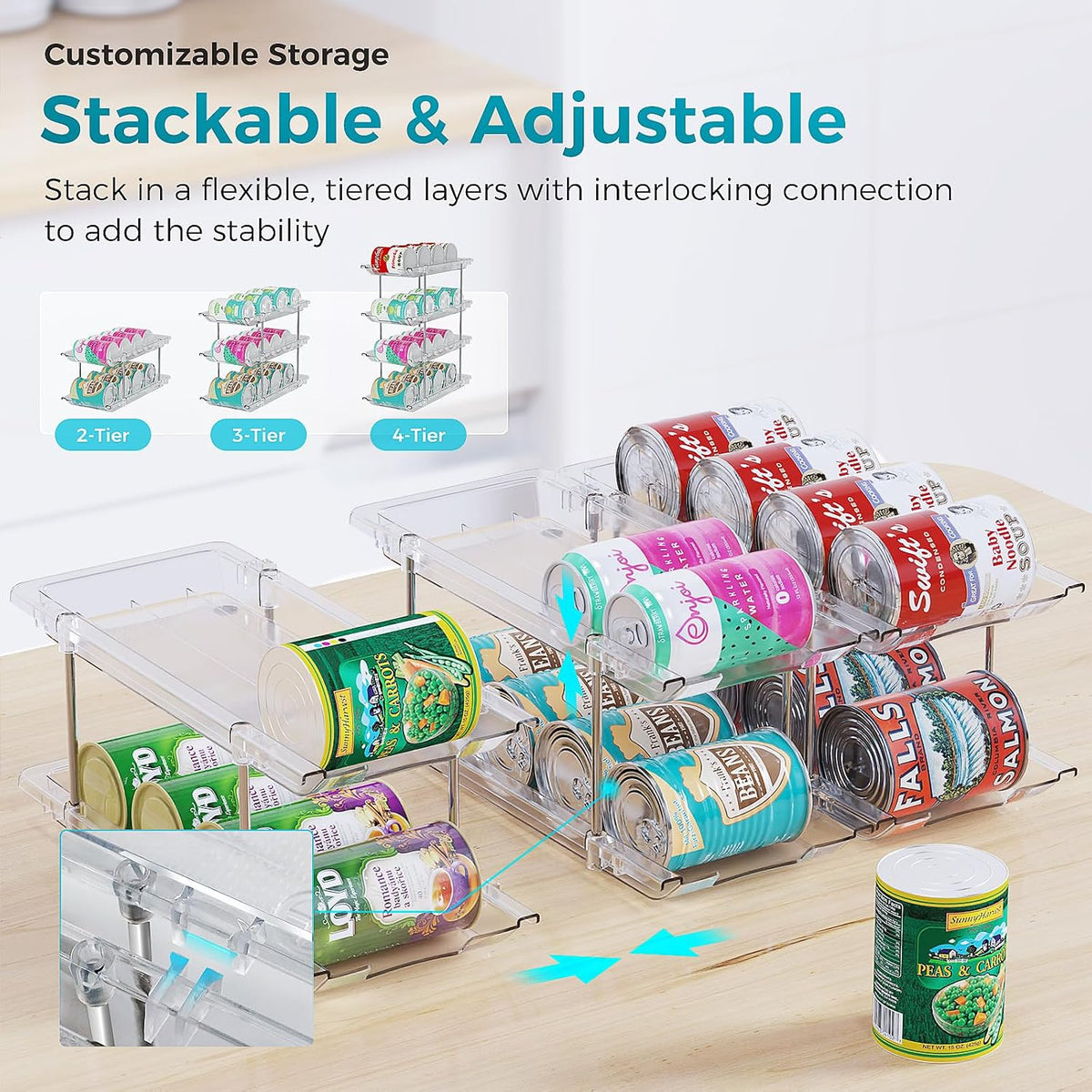 Can Organizer for Pantry, 3 Tiers Can Storage Rack, up to 36 Cans Food Holders for Fridge, Cabinet and Pantry Organization
