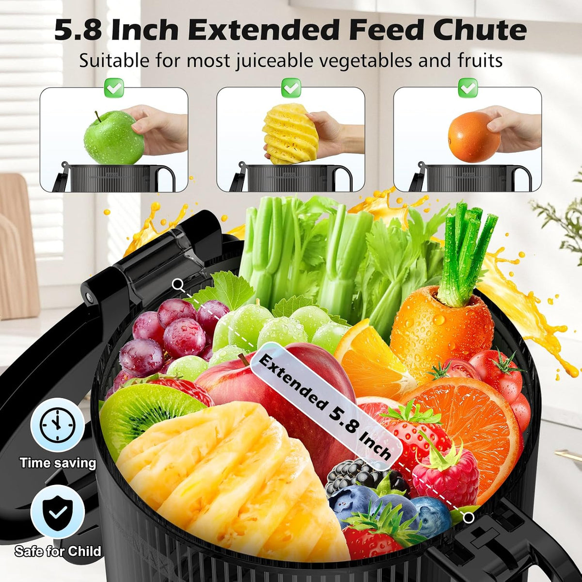 Juicer Machines with 5.8" Large Feed Chute, Cold Press Juicer For Whole Vegetables and Fruits, 400W Professional Slow Masticating juicer Easy to Clean for Batch Juicing (Titanium Gray)