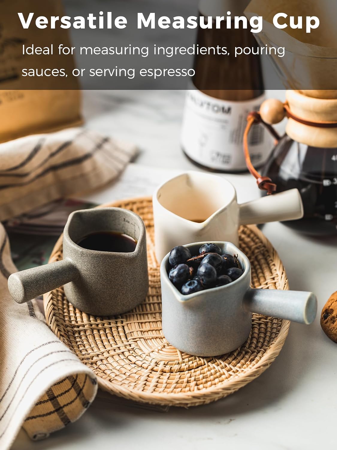 Ceramic Espresso Cup, Espresso Measuring Cup Espresso Shot Cups 3 OZ | Espresso Cups with Handle, Dual Spouts, Espresso Shot Glass with Dual OZ ML Scale, Espresso Accessories, White