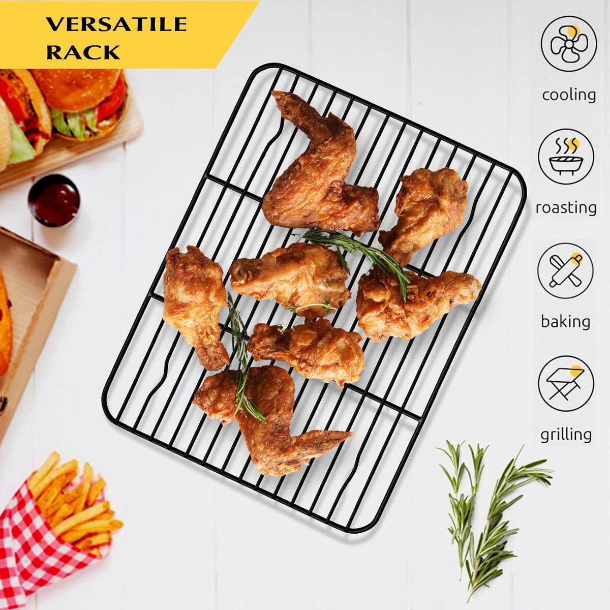 Small Baking Wire Rack Set of 2, E-far Non-stick Rack for Toaster Oven Cooking Roasting Broiling Grilling Meat Bacon, 8.7” x 6.2” Metal Bakeable Cooling Racks for Cookie Cake - Easy to Clean
