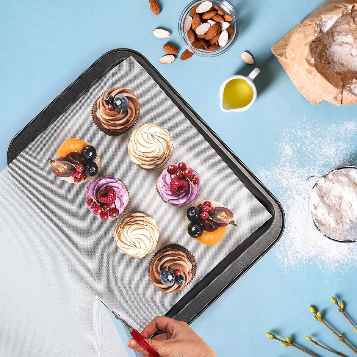 Covzoe Silicone Baking Mat Roll, 15.7 In x 8 FT Non-Stick Pastry Mat | Cut to Any Size, Heat Resistant Food Grade Silicone Dough Rolling Mat, Reusable Air Fryer Liner for Pie Crust, Pizza Cookies
