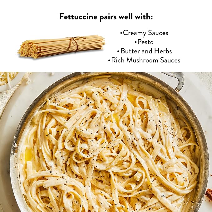 DeLallo, Fettuccine Pasta, Made in Italy, Bronze Cut, Made with Only 100% Durum Wheat Semolina Flour, All Natural, Kosher, Vegan, Non-GMO, 1 Pound Bag, (8 Pack)