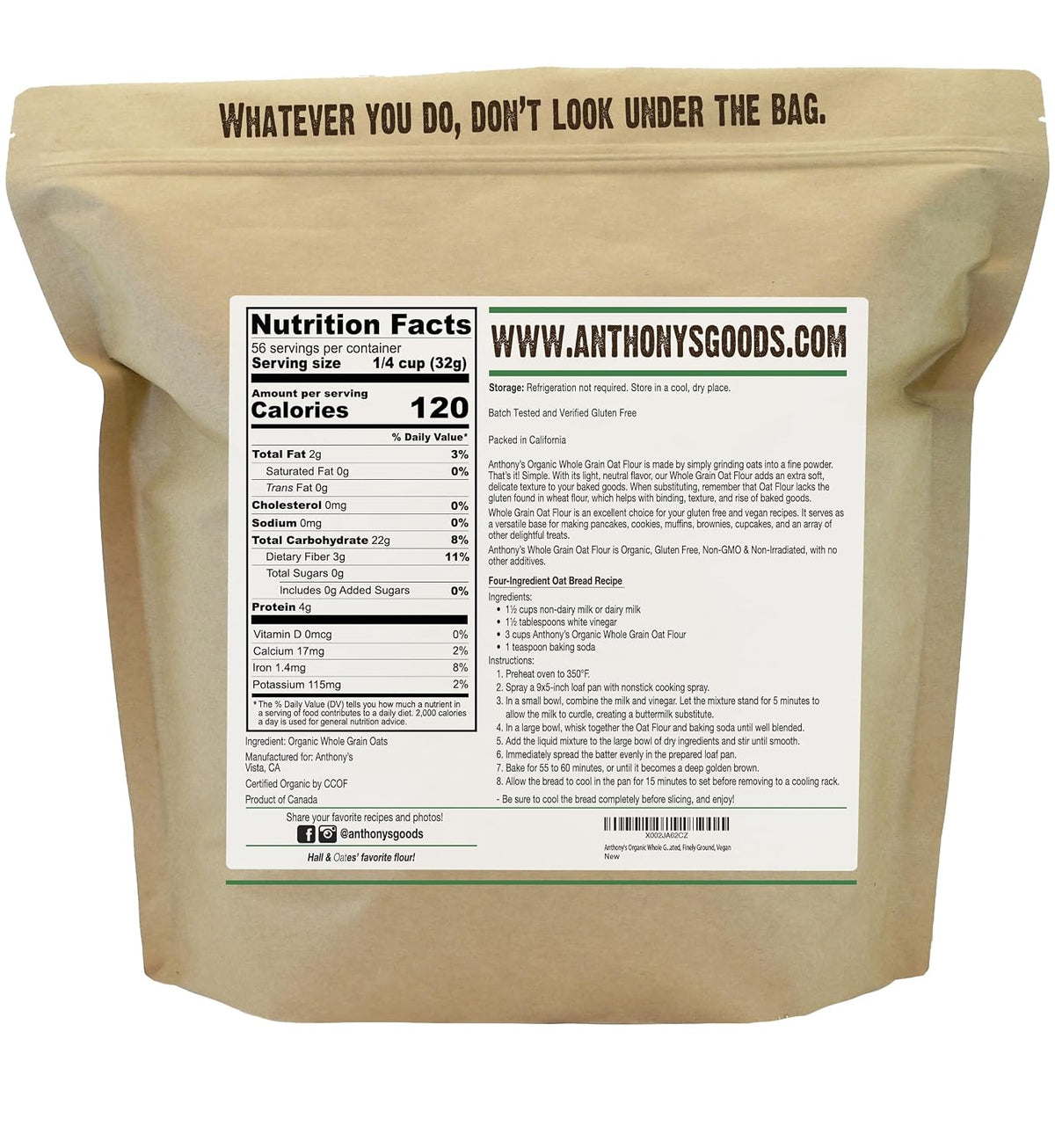 Anthony's Organic Whole Grain Oat Flour