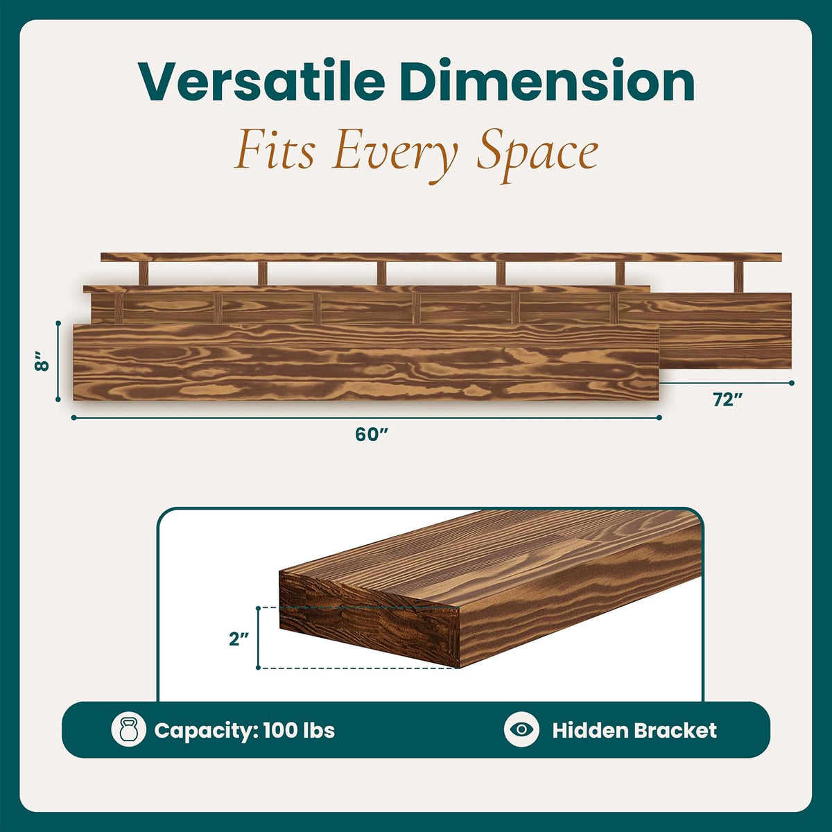 Howizz 60'' Pine Wood Floating Shelf for Wall, Rustic Wall Mounted Wooden Shelf with Invisible Brackets, Fireplace Mantel Shelf for Living Room, Bedroom, Bathroom &amp; Home Decor, Light Walnut, 1 Pcs