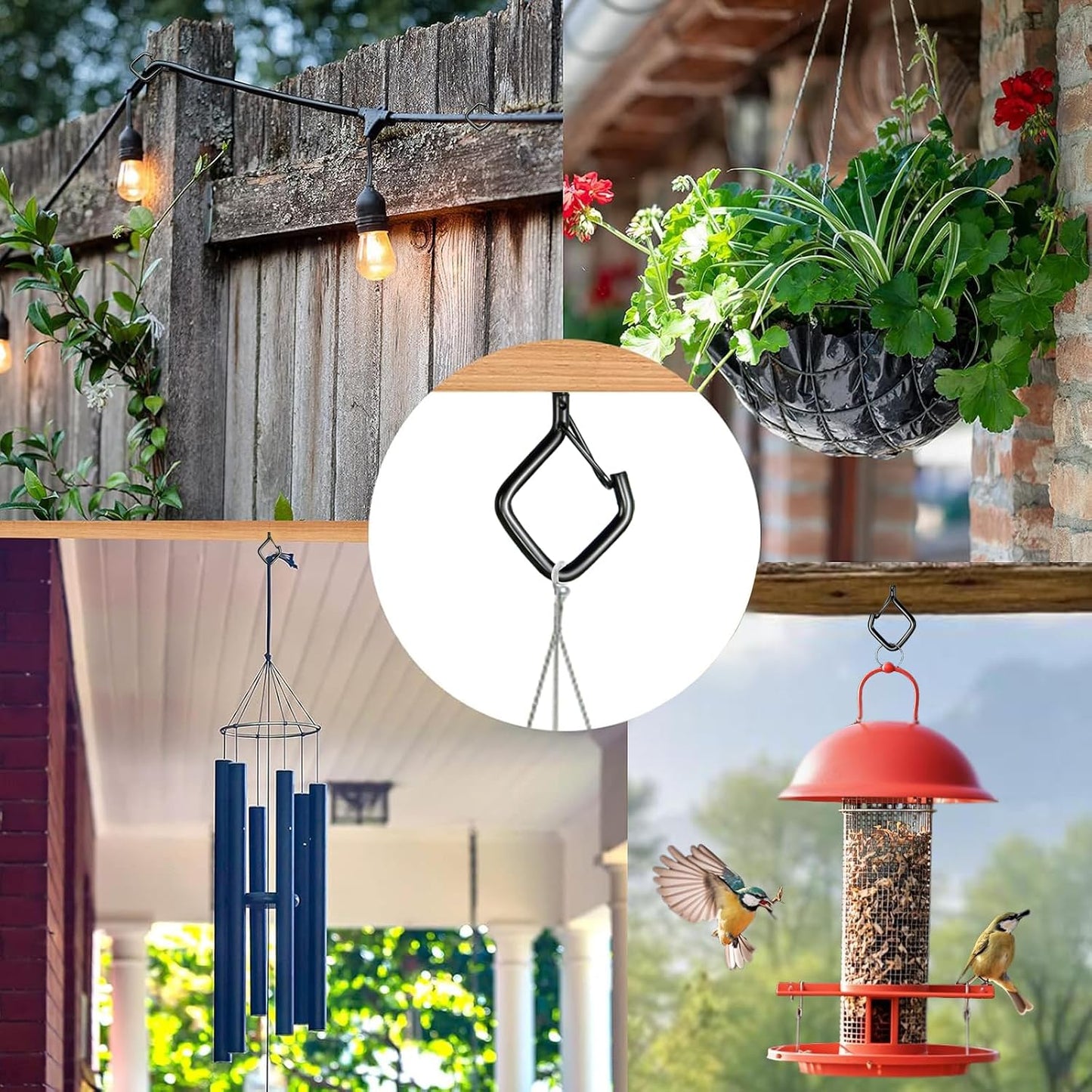35 PCS Eye Screw Hooks for Hanging Heavy Duty with Safety Buckle.Metal Ceiling Hooks for Hanging Plants,Cup,Wind Chime,Bird Feeders,Christmas String Lights at Indoor&amp;Outdoor,2.36 Inches Black