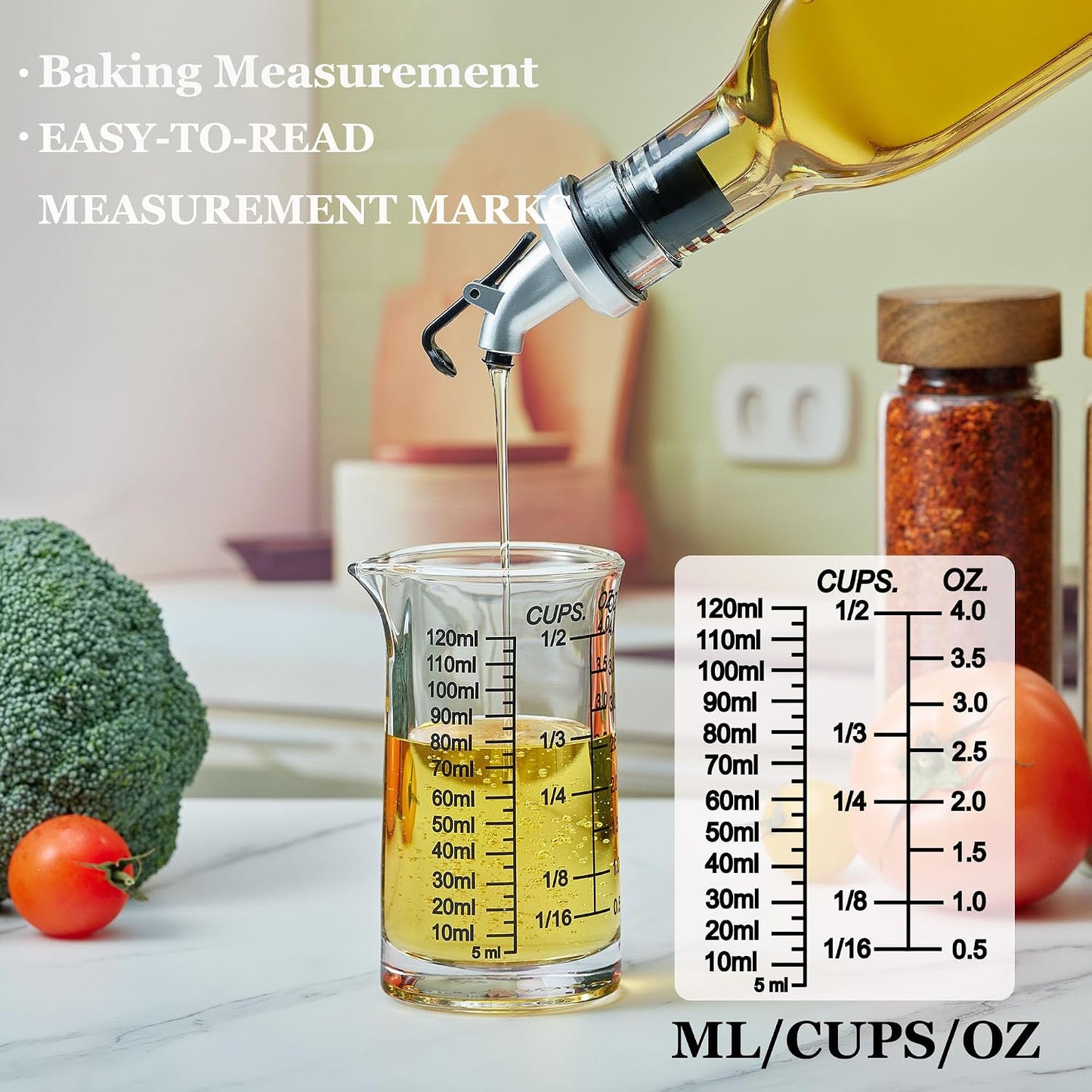 Ackers 4oz Glass Measuring Cup – Shot Glass with Ounce,Ml,Cups Markings for Kitchen &amp; Bar(Pack of 2)