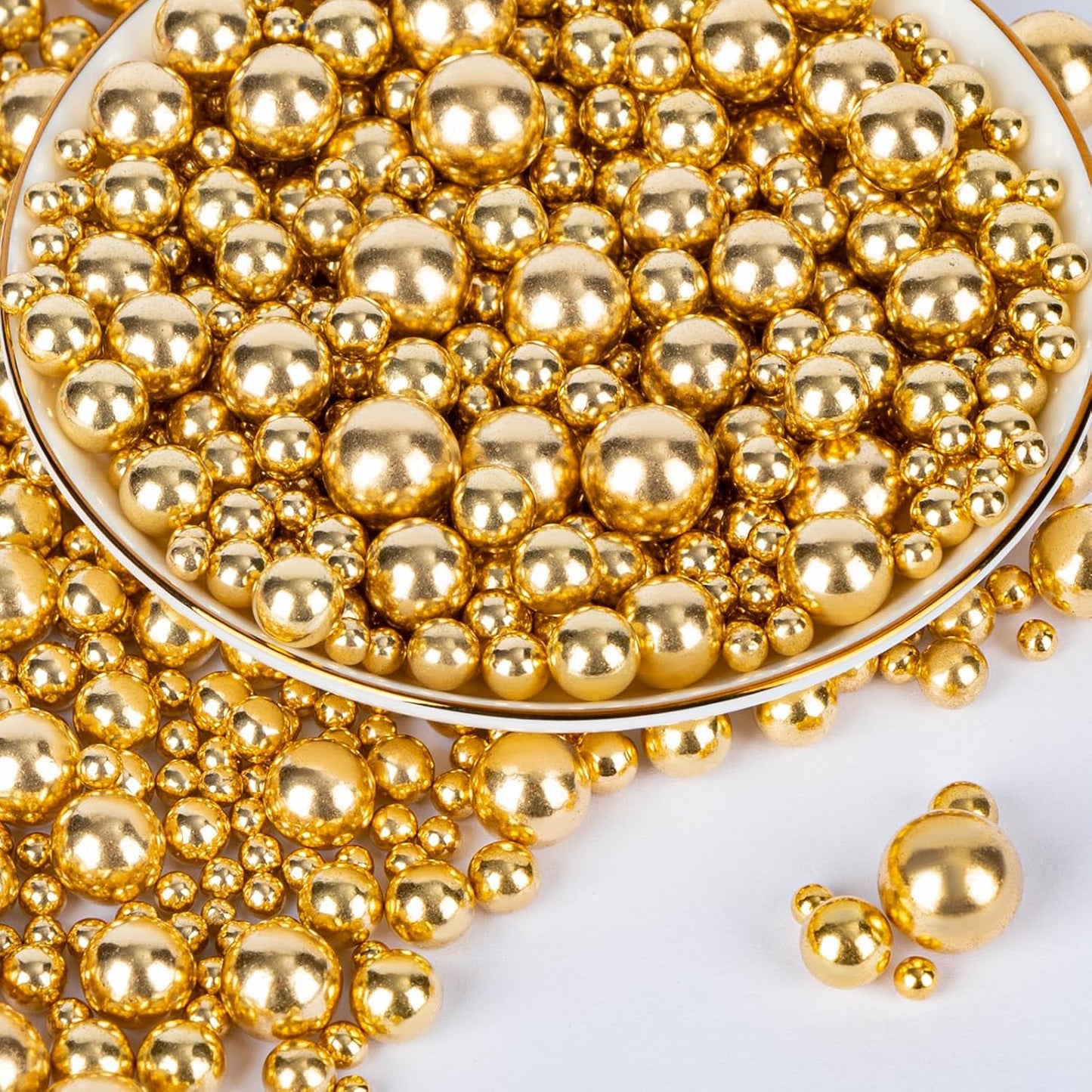Twisweet Gold Pearl Sprinkles for Cake Decorating, Edible Sugar Pearls for Baking, Mix Size, Cake To