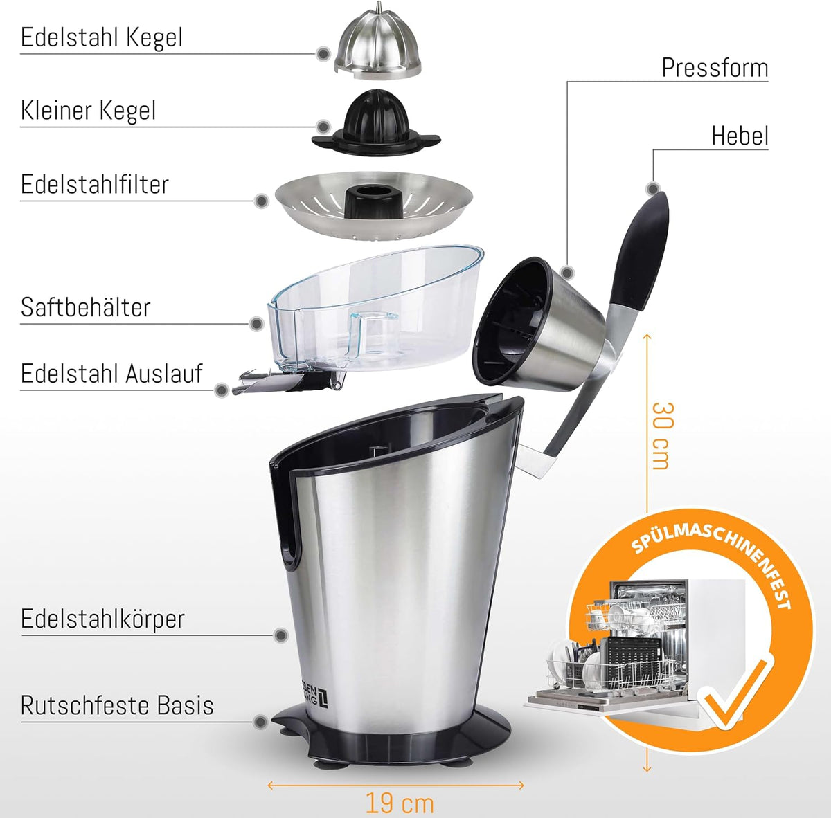 Electric citrus juicer with high juice yield | Orange juicer squeezer 200W + 2 cones I Exprimidor de limones electrico Small juicers machine mini for citrus lemon Esprimidoras naranjas jugo