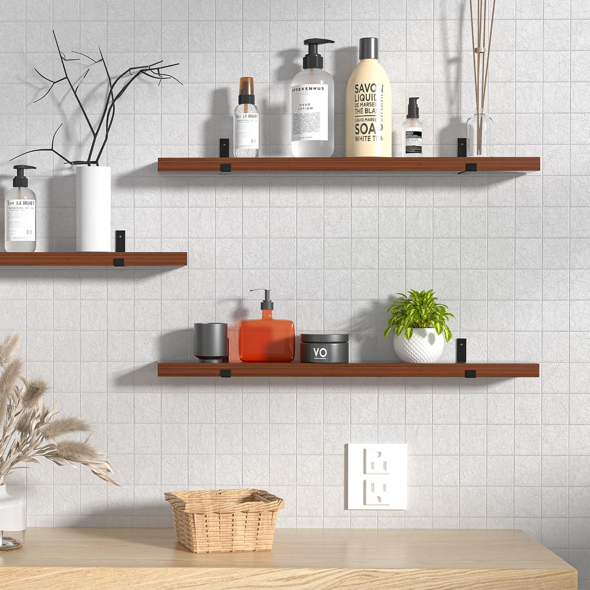 CONSDAN Floating Shelf for Wall Mounted Book Shelf Hanging Shelves Floating Bookshelf for Bedroom, Bathroom, Living Room, Kitchen USA Grown Solid Hardwood, Dark Maple 30x7.5x1.5 in