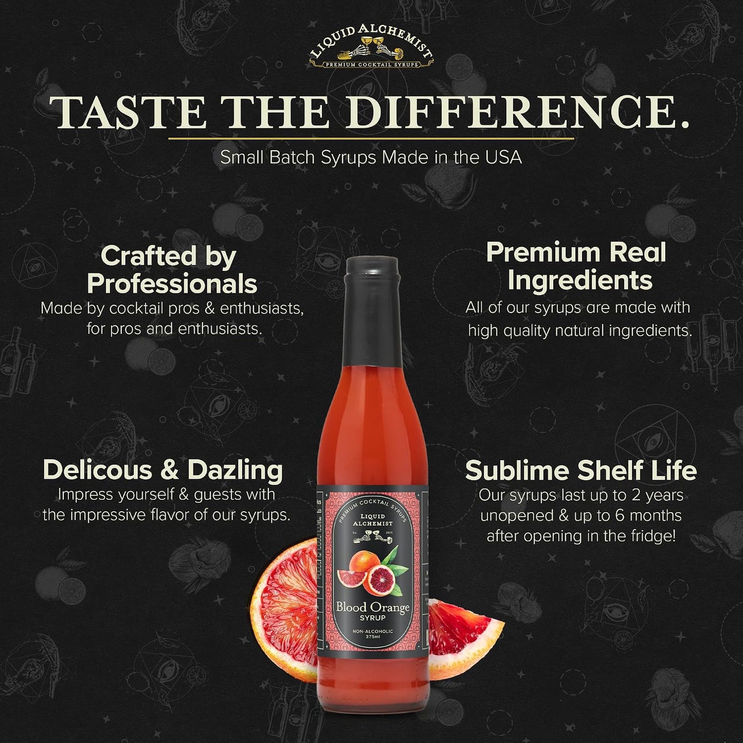 Liquid Alchemist Blood Orange Syrup for Cocktails - Real Ingredients Make our Blood Orange Puree a Perfect Margarita Mixer - Small Batch, Non-GMO, Vegan Drink Mixer | 12.7 Oz, Pack of 1
